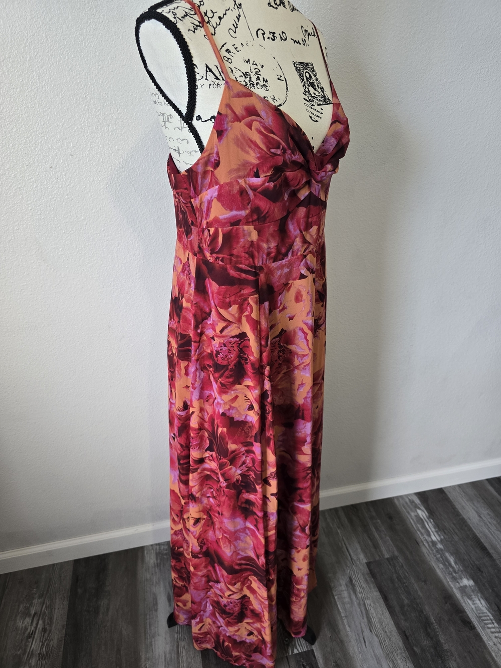 Lulus Beautiful Soul Burgundy Floral Print Twist-Front long Maxi Dress xl - Picture 5 of 12